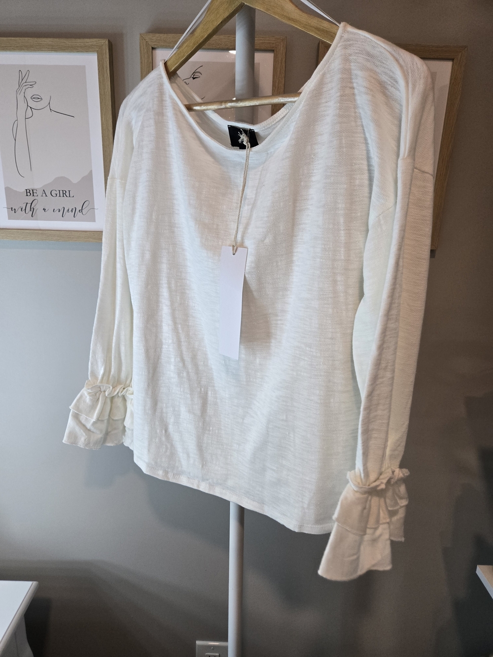 Lumiere Cream Long-Sleeve Top with Ruffle Cuffs